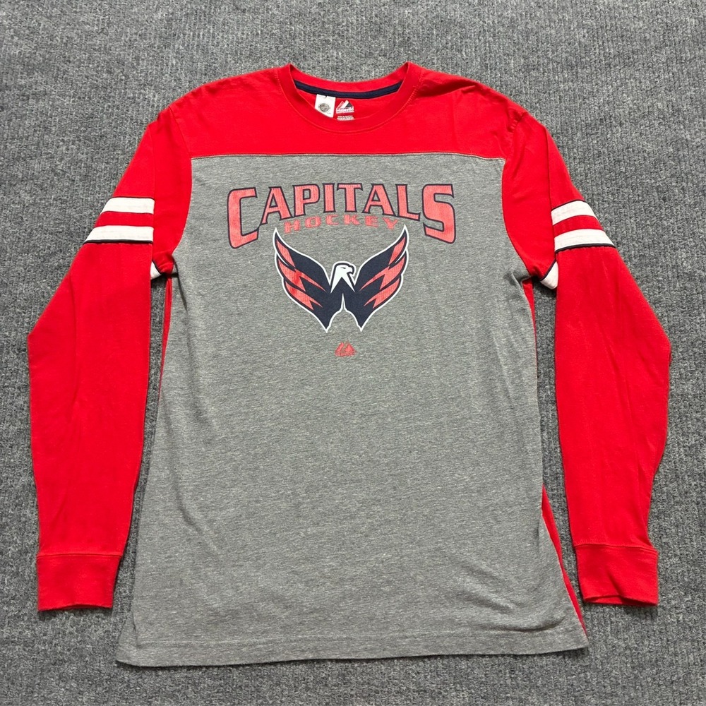 Washington Capitals‎ Hockey Eagle Shirt Mens Size M Grey Red Long Sleeve NHL